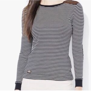 Lauren Ralph Lauren Black White Striped Long Sleeve Top With Elbow Patch Small